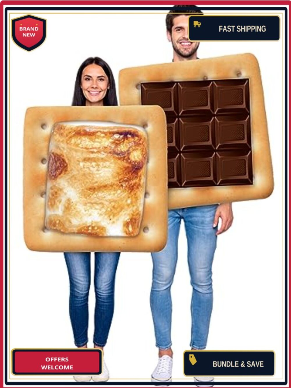2 Pcs Marshmallow & Chocolate Couple Tunic Costume Set Polyester Sponge